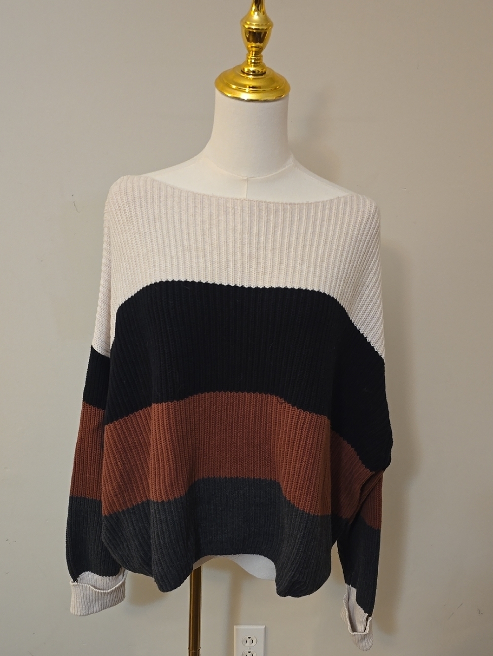 French Connection Colorblock Oversized Sweater With Wide Neck And Cuffed Sleeves